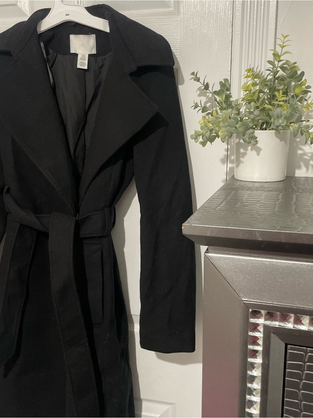H&M Black Wrap Trench Coat with Self-Tie Belt